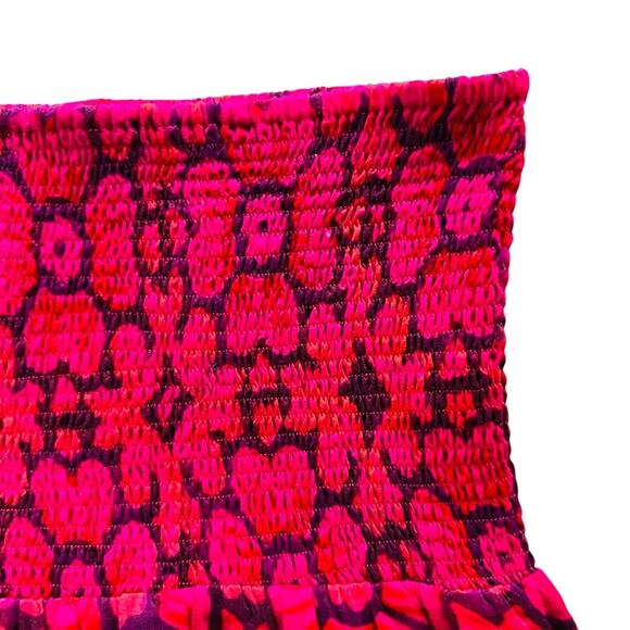 Bell Mandy Mini Skirt Size Large Purple Silk Cotton Smocked Pink Smocked Stretch - Picture 5 of 8